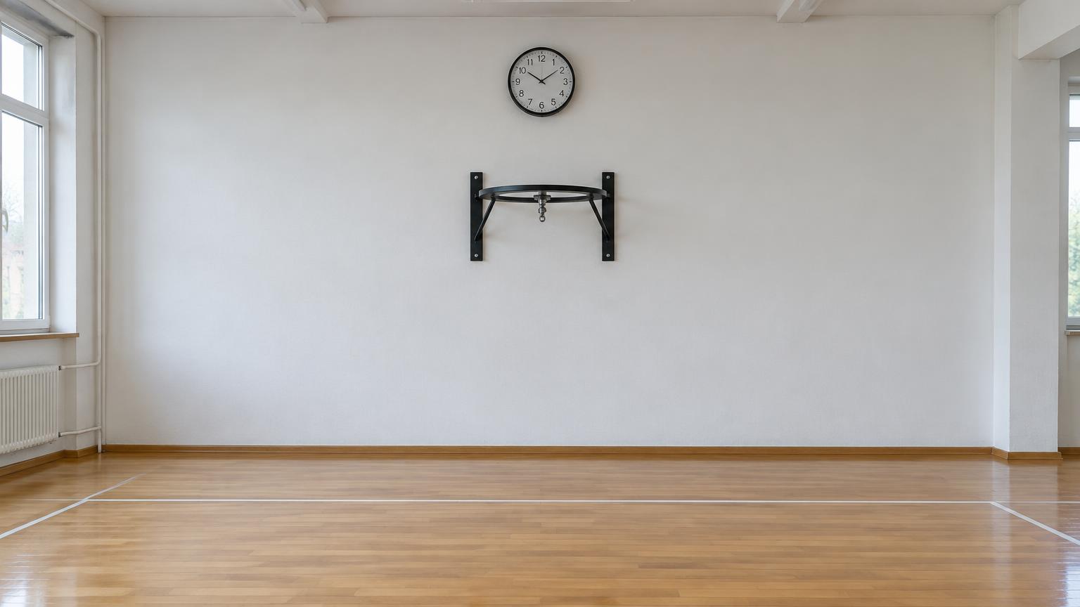 Plain gym wall before mural installation